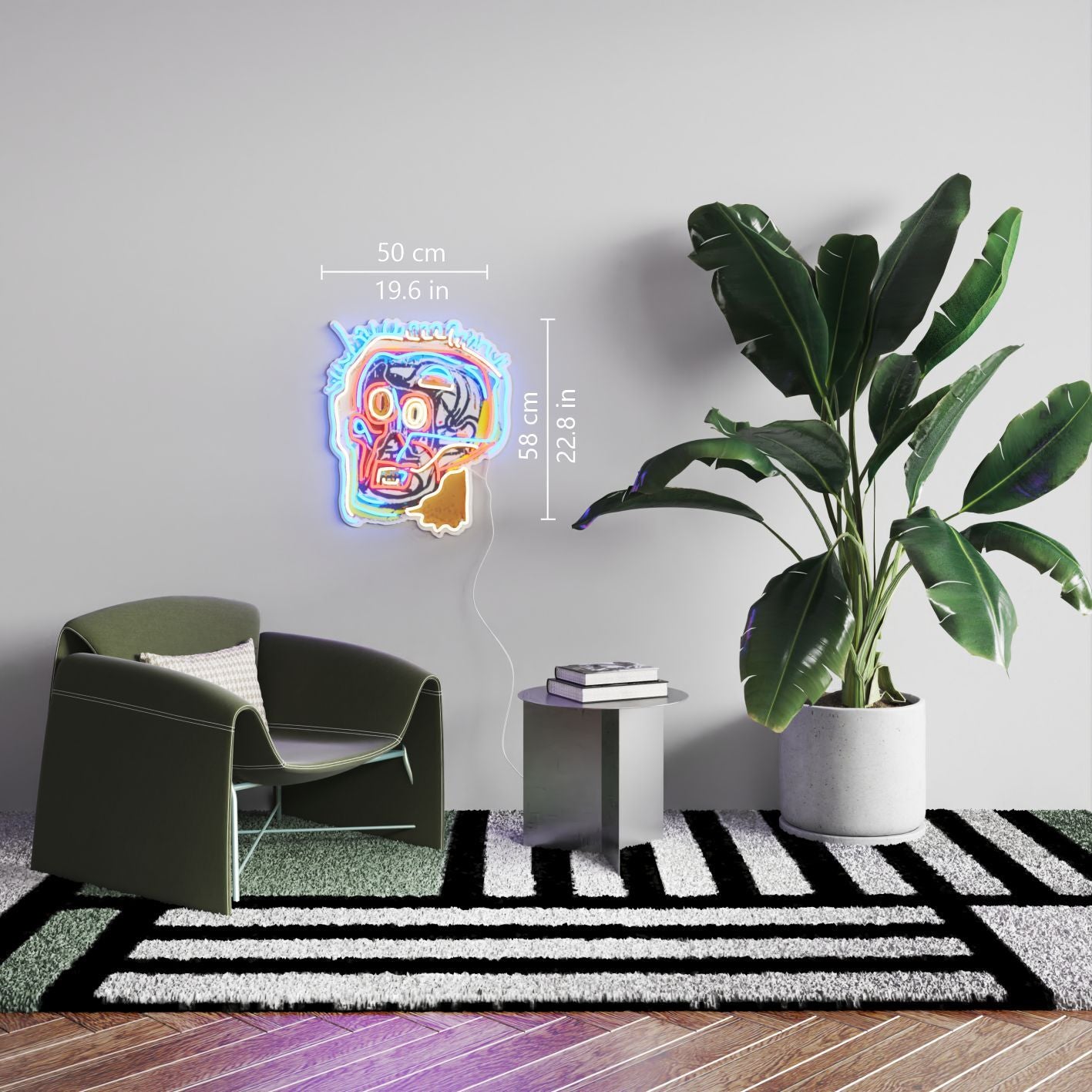 Untitled (Head) YP x Jean Michel Basquiat, neon LED sign