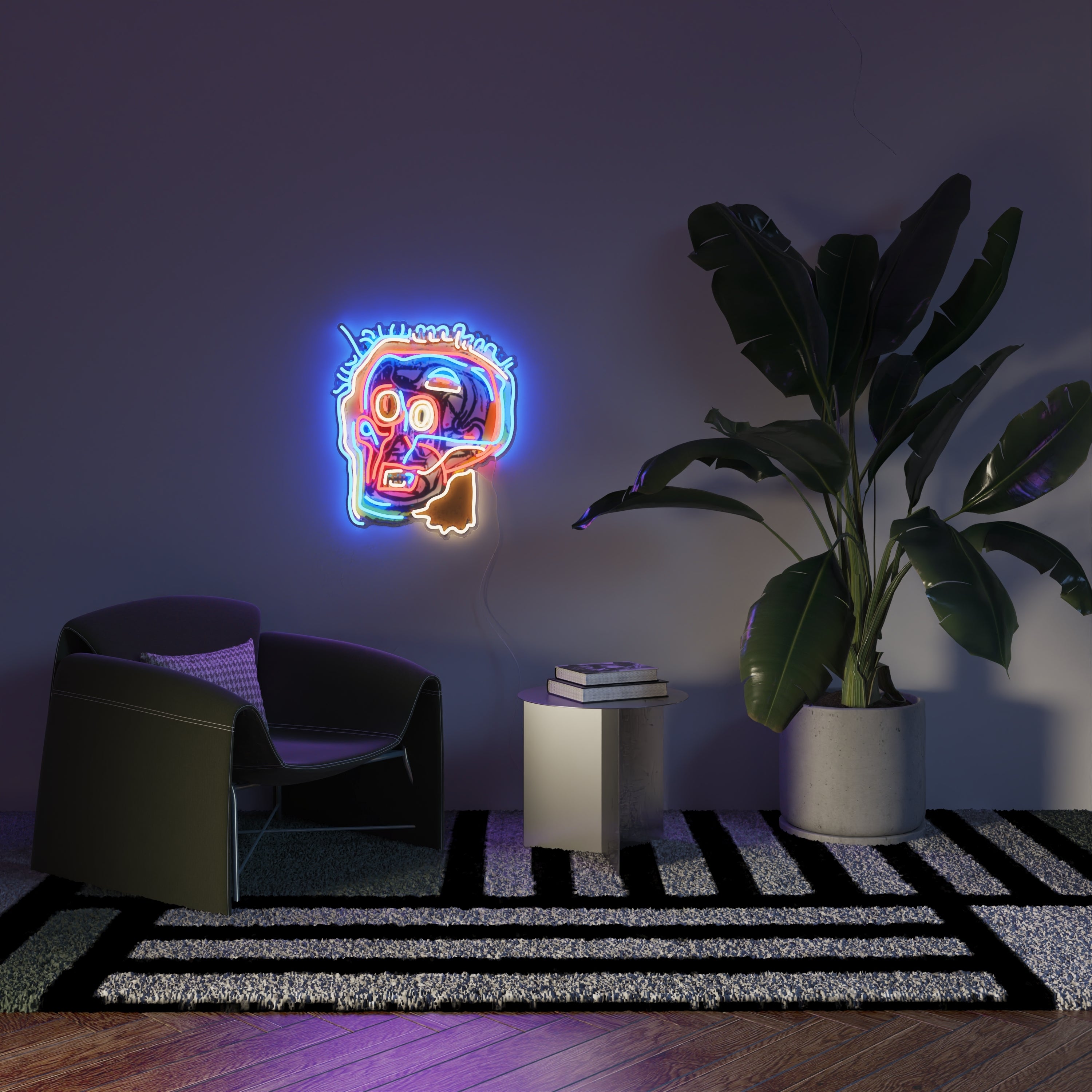 Untitled (Head) YP x Jean Michel Basquiat, neon LED sign