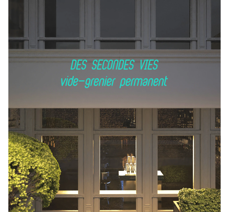 Custom text: DES SECONDES VIES
vide-grenier permanent